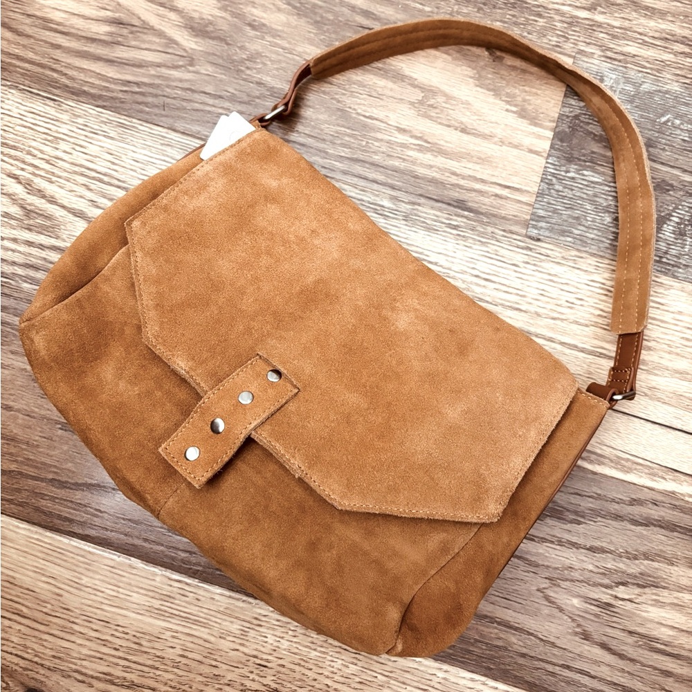 Ecote tan suede flap handbag NWT